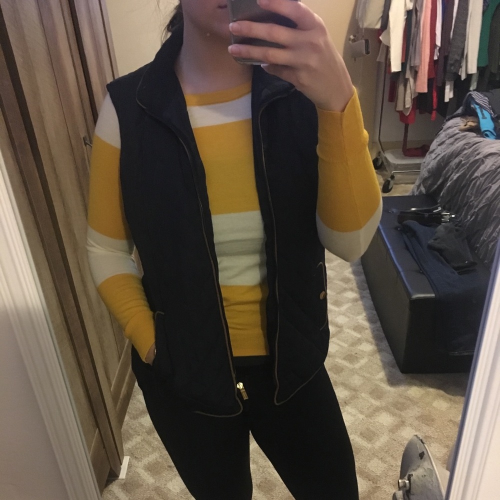 Navy and brown lined leather vest